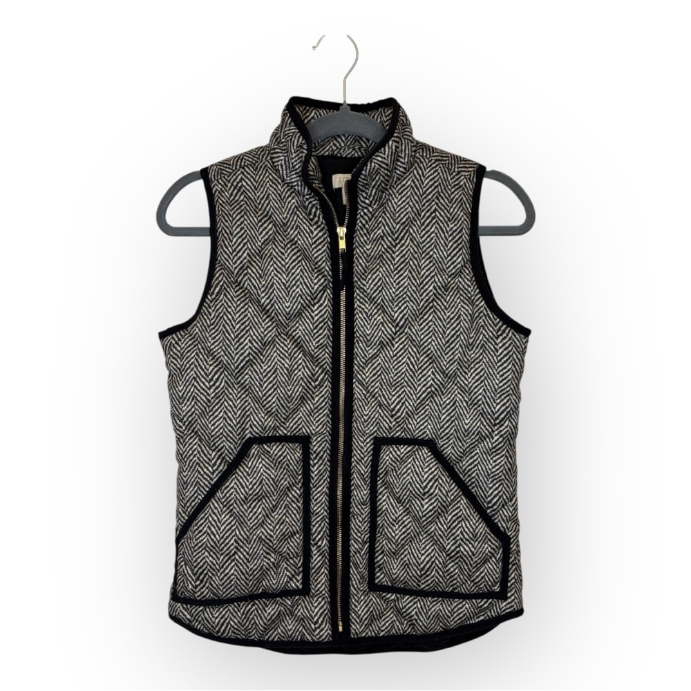 J.Crew Herringbone Quilted Vest Black Trim Classic Preppy XXS